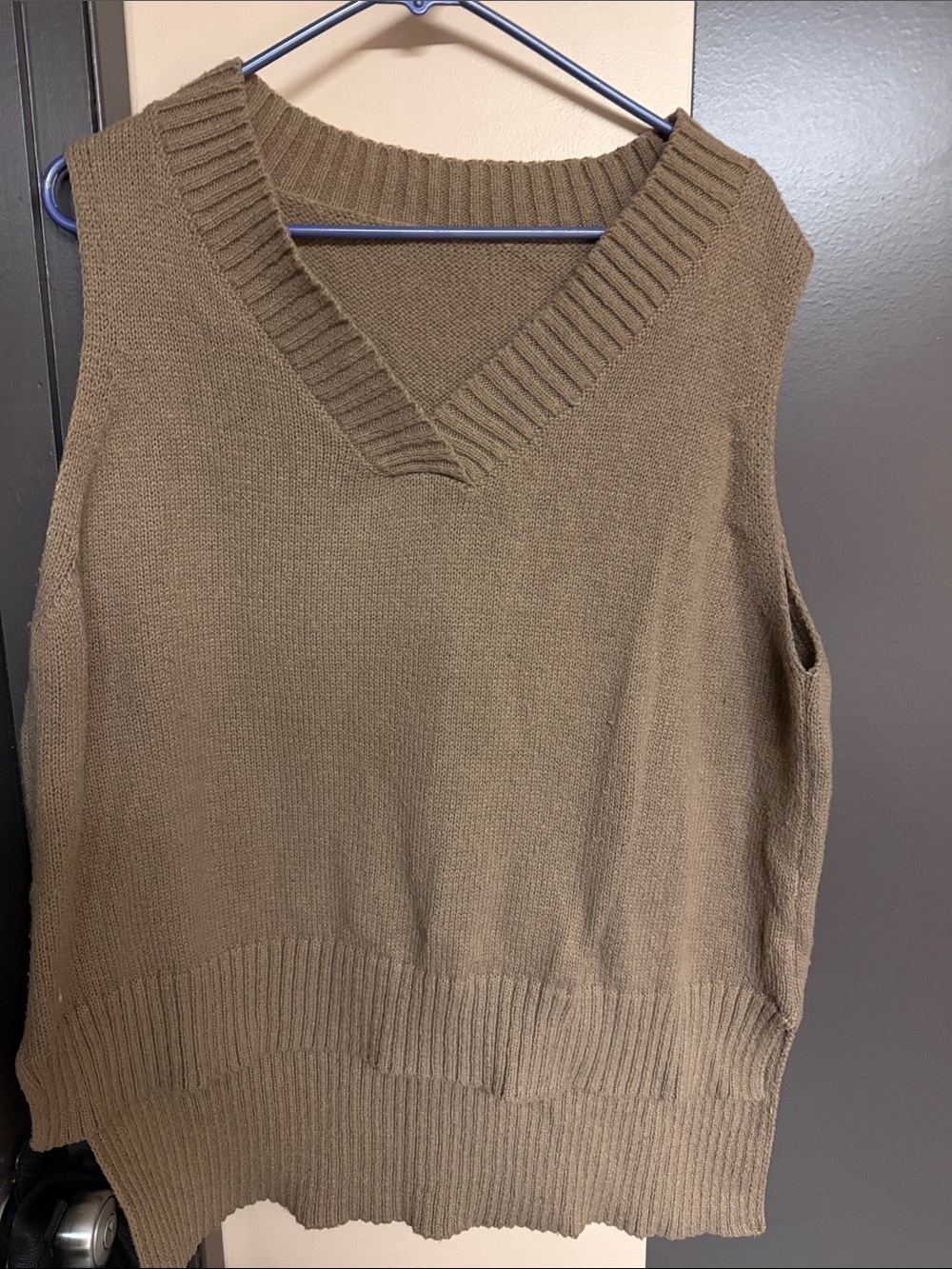 SHEIN Olive Brown V-Neck Knit Sweater Vest